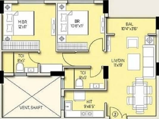 2 BHK 1060 Sq. Ft. Apartment