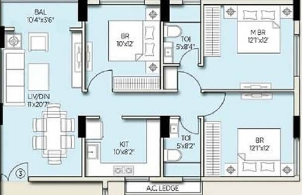 3 BHK 1377 Sq. Ft. Apartment