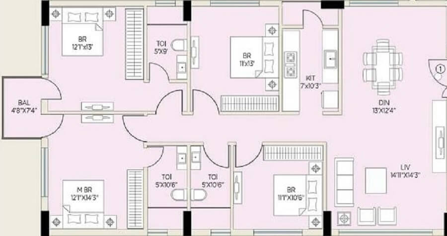 4 BHK 2091 Sq. Ft. Apartment
