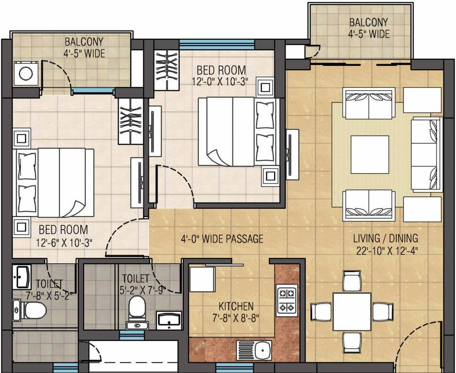2 BHK 1231 Sq. Ft. Apartment