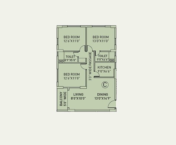 3 BHK 1399 Sq. Ft. Apartment