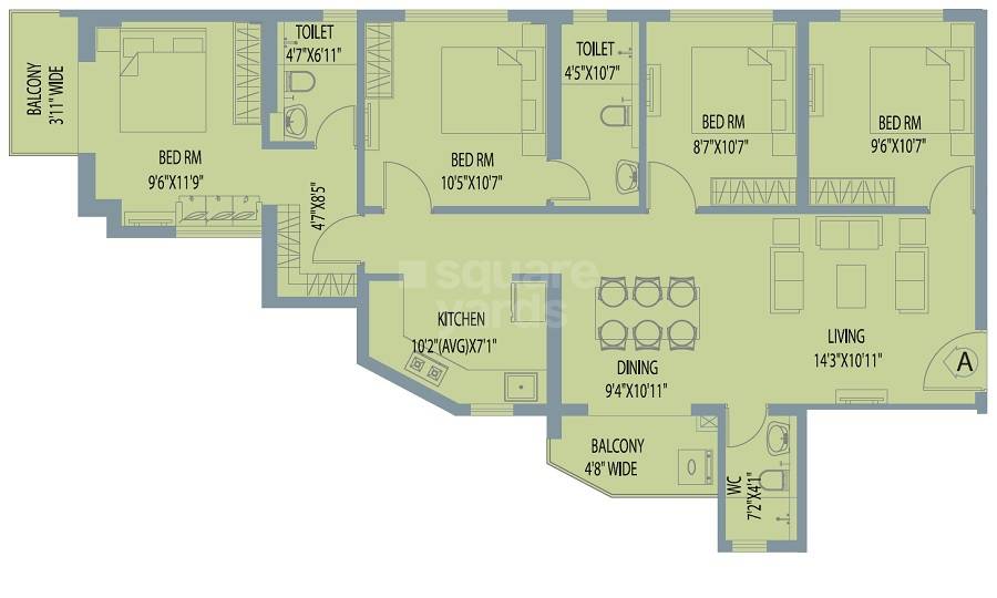 Floor plan of 4 BHK 1548 Sq. Ft. Apartment in Arya Altamount, Kolkata