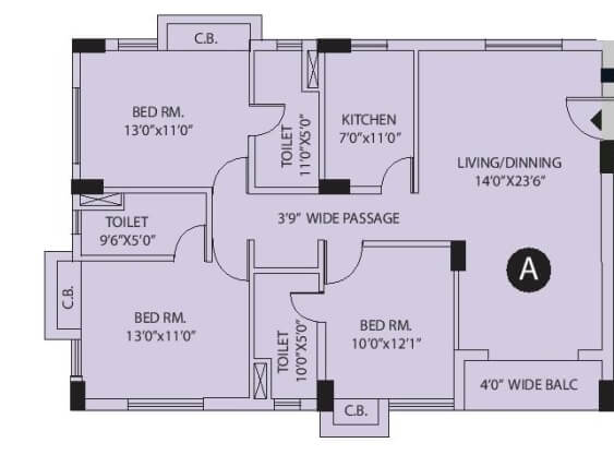 Floor plan of 3 BHK 1764 Sq. Ft. Apartment in Arya Park Imperial, Kolkata