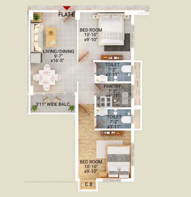 2 BHK 868 Sq. Ft. Apartment