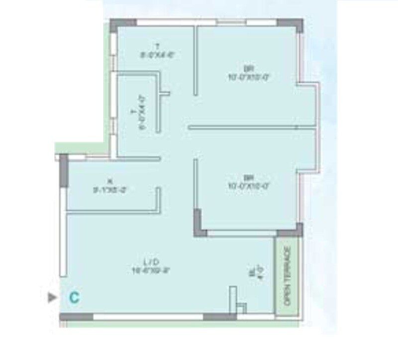 Floor plan of 2 BHK 829 Sq. Ft. Apartment in Atri Aqua, Kolkata