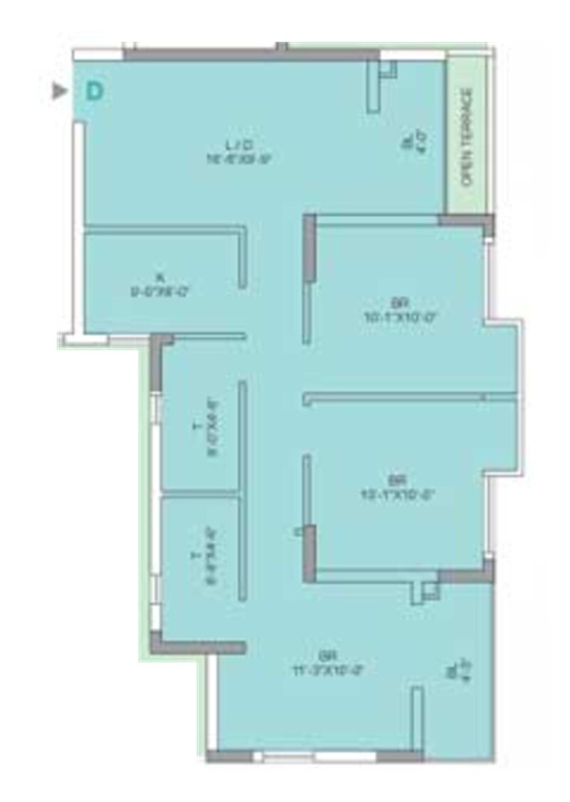 Floor plan of 3 BHK 1186 Sq. Ft. Apartment in Atri Aqua, Kolkata
