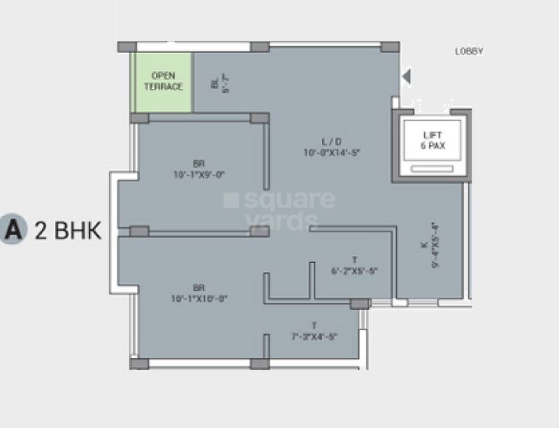 Floor plan of 2 BHK 784 Sq. Ft. Apartment in Atri Rays, Kolkata