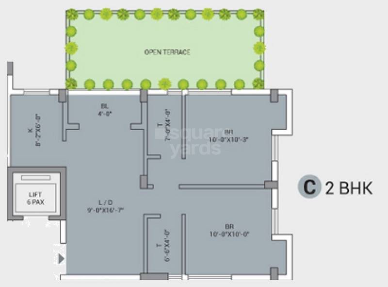 Floor plan of 2 BHK 820 Sq. Ft. Apartment in Atri Rays, Kolkata