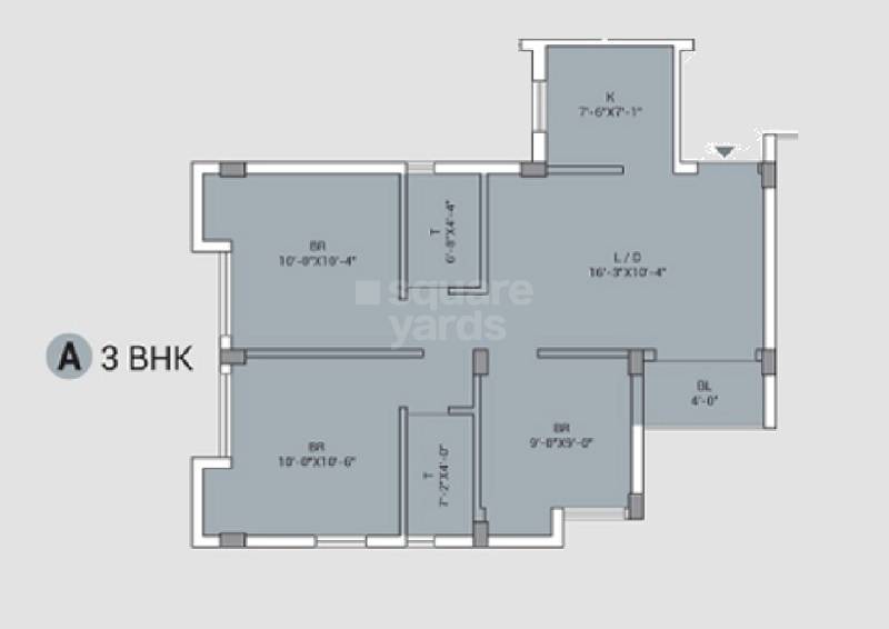 Floor plan of 3 BHK 1009 Sq. Ft. Apartment in Atri Rays, Kolkata