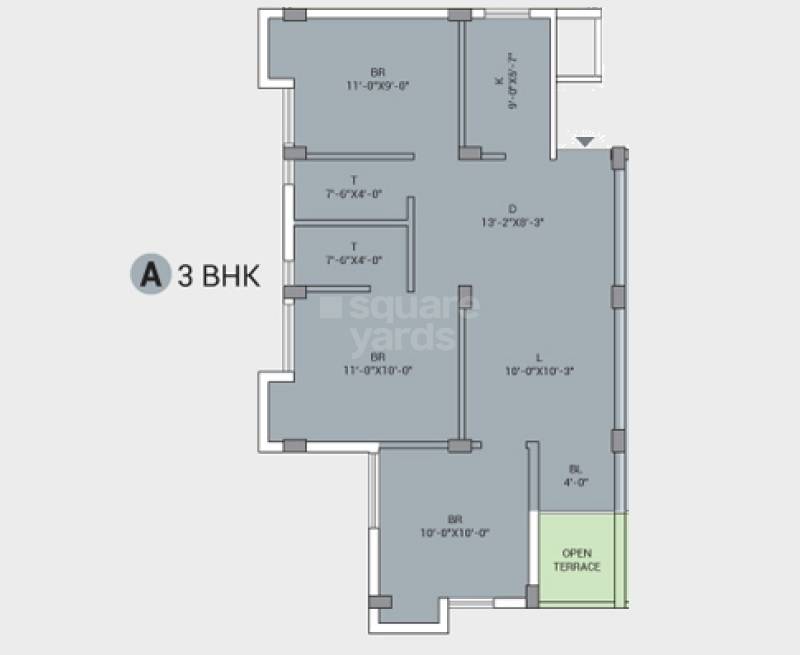 Floor plan of 3 BHK 1027 Sq. Ft. Apartment in Atri Rays, Kolkata
