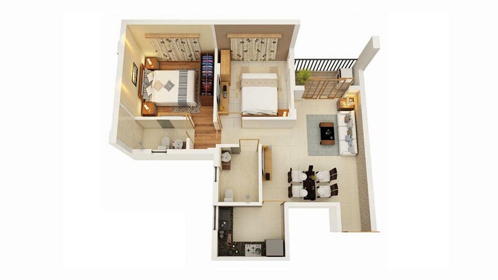 Floor plan of 2 BHK 709 Sq. Ft. Apartment in Bagaria Pravesh, Kolkata