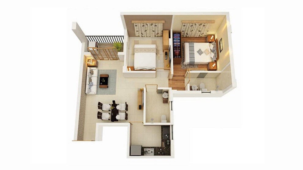Floor plan of 2 BHK 944 Sq. Ft. Apartment in Bagaria Pravesh, Kolkata