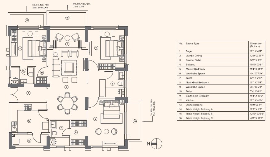 Floor plan of 3 BHK 1513 Sq. Ft. Apartment in Belani Sanctuary, Kolkata