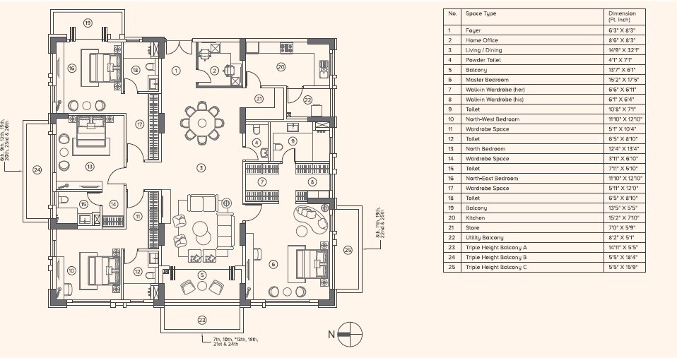 Floor plan of 4 BHK 2725 Sq. Ft. Apartment in Belani Sanctuary, Kolkata