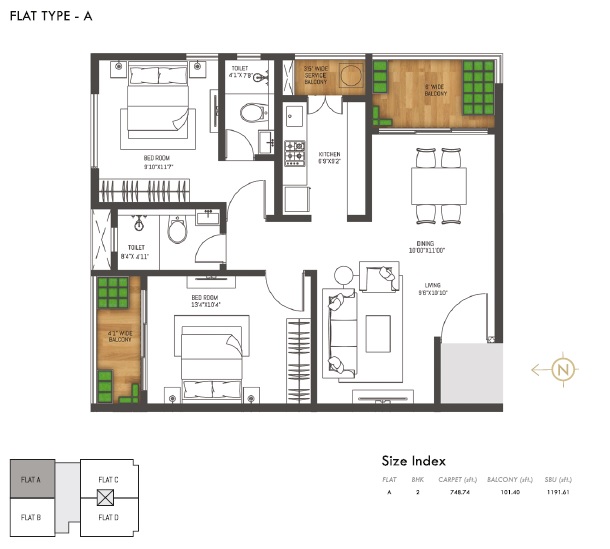 2 BHK 1192 Sq. Ft. Apartment in Benchmark Aspire