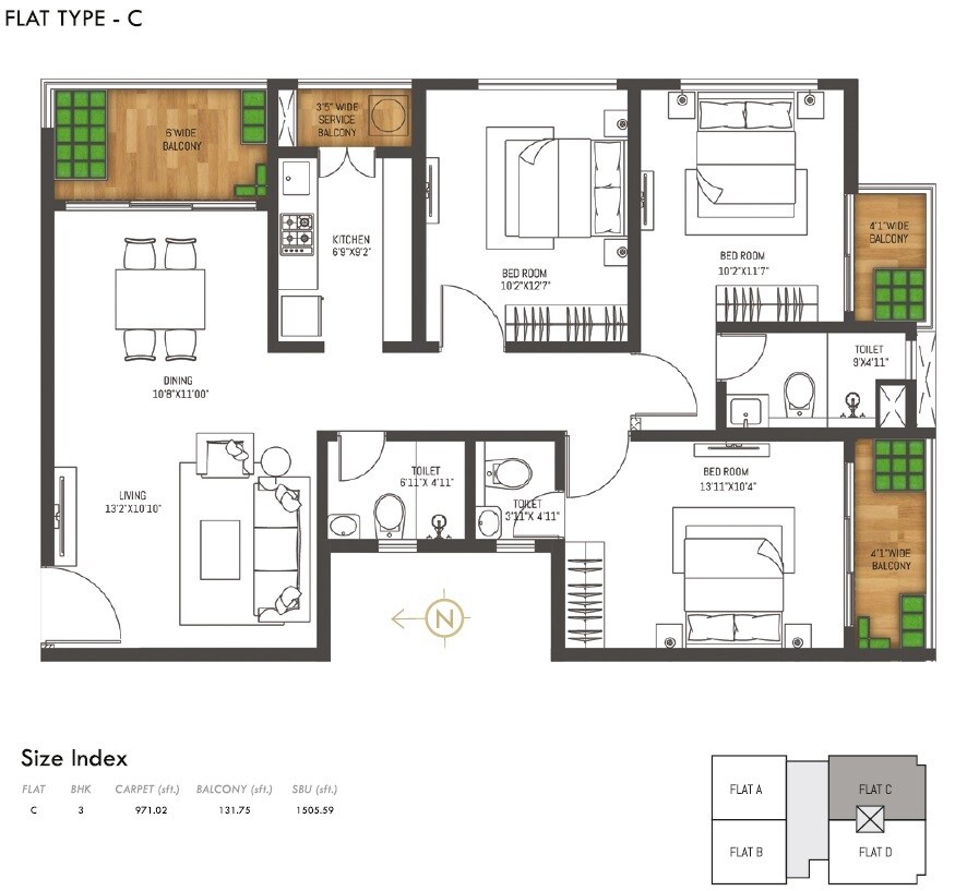 3 BHK 1506 Sq. Ft. Apartment