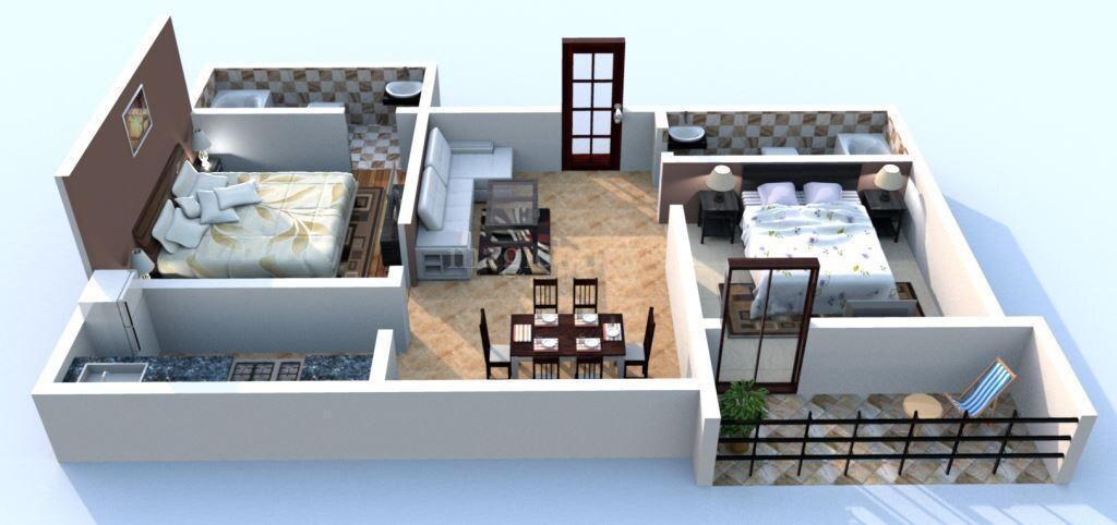Floor plan of 2 BHK 909 Sq. Ft. Apartment in Bengal Urban Sabujayan, Kolkata
