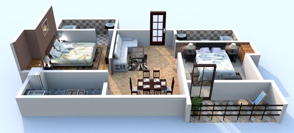 Floor plan of 2 BHK 984 Sq. Ft. Apartment in Bengal Urban Sabujayan, Kolkata