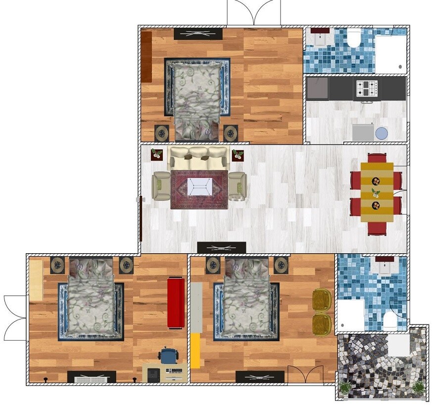 Floor plan of 3 BHK 1258 Sq. Ft. Apartment in Bengal Urban Sabujayan, Kolkata