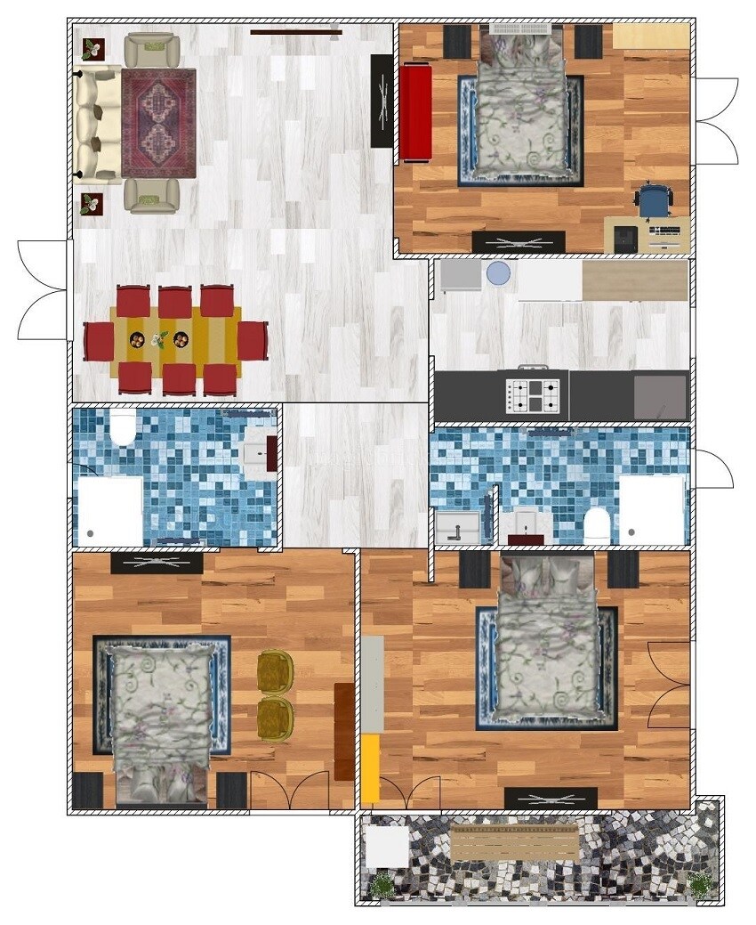 Floor plan of 3 BHK 1566 Sq. Ft. Apartment in Bengal Urban Sabujayan, Kolkata