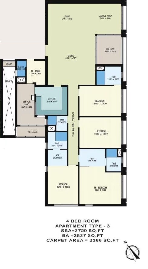 Floor plan of 4 BHK 3729 Sq. Ft. Apartment in Bengal Urbana Apartments, Kolkata