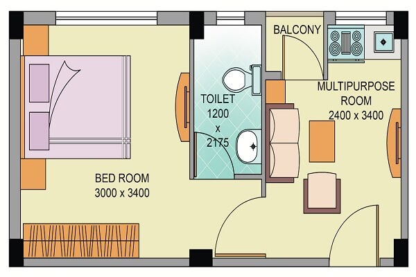 Floor plan of 1 BHK 466 Sq. Ft. Apartment in BGA Amrita Abashan II, Kolkata