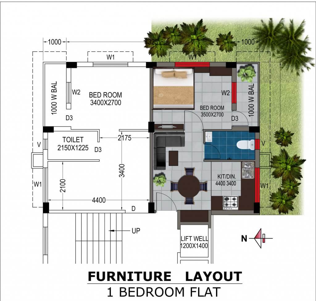 Floor plan of 1 BHK 455 Sq. Ft. Apartment in BGA Amrita Abashan III, Kolkata
