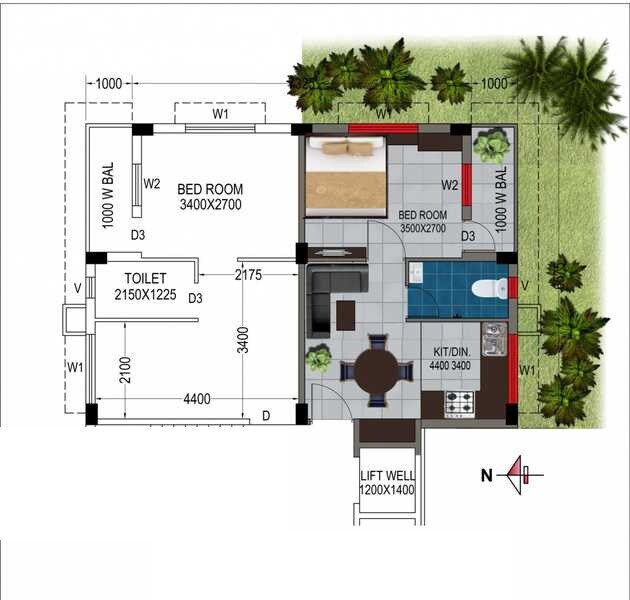 Floor plan of 1 BHK 467 Sq. Ft. Apartment in BGA Amrita Abashan III, Kolkata