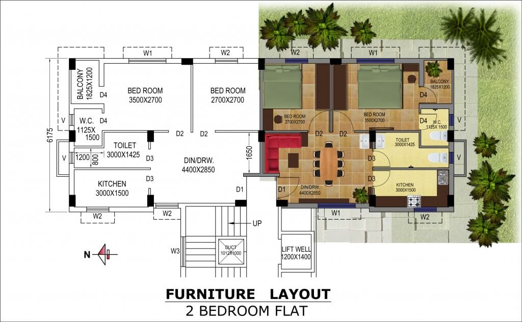Floor plan of 2 BHK 680 Sq. Ft. Apartment in BGA Amrita Abashan III, Kolkata