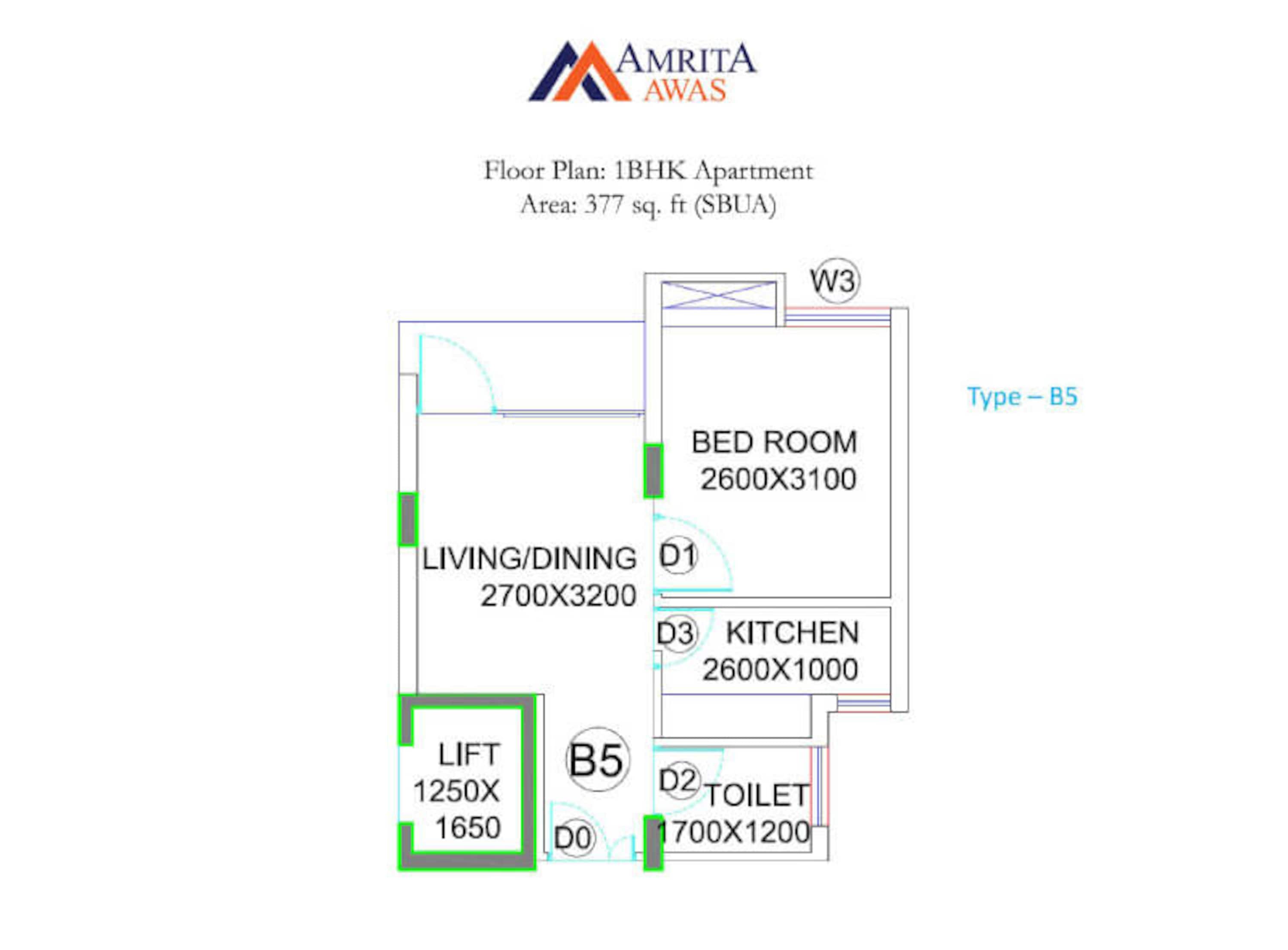 bga amrita awas apartment 1bhk 377sqft 1