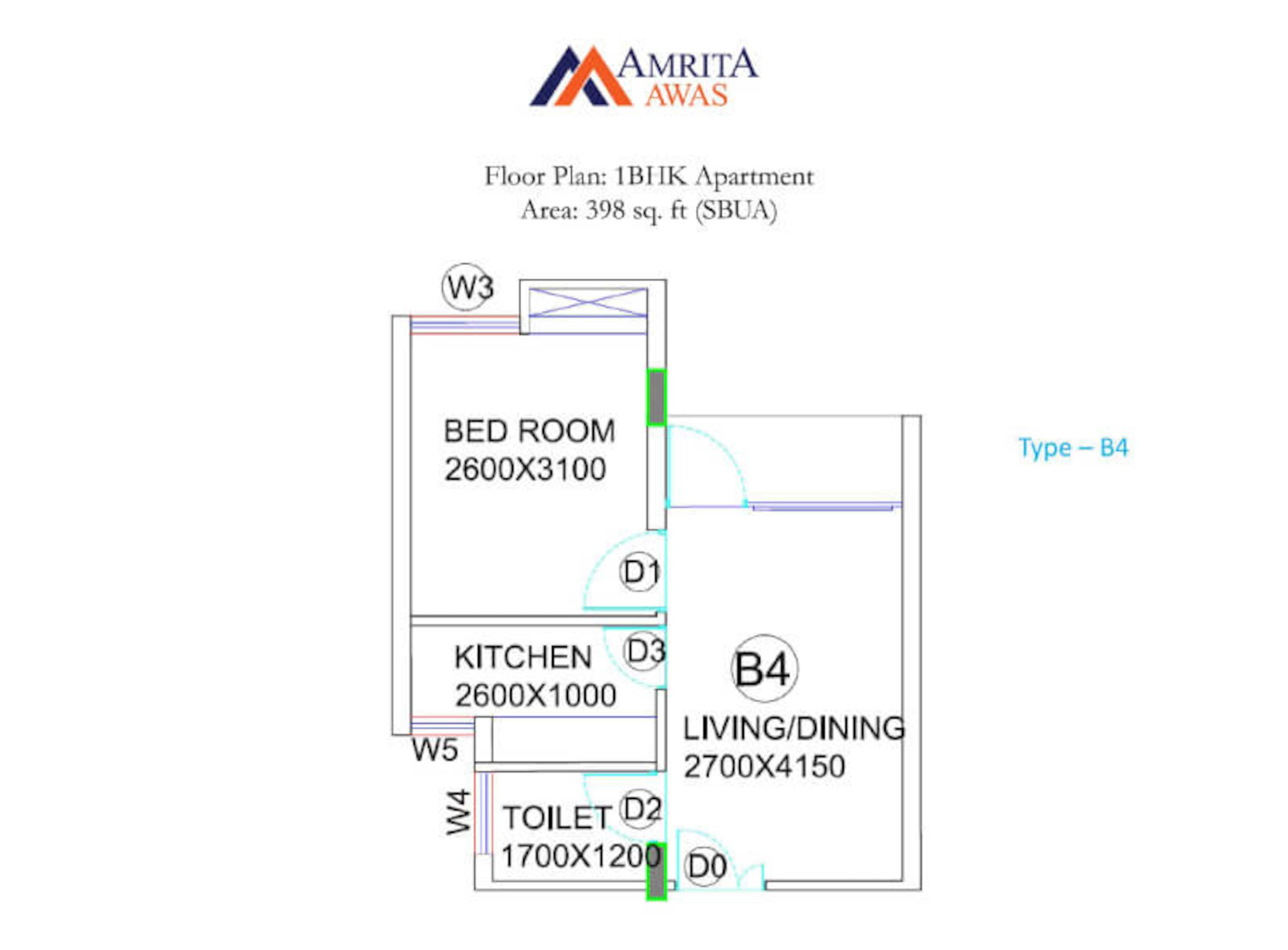 bga amrita awas apartment 1bhk 398sqft 1