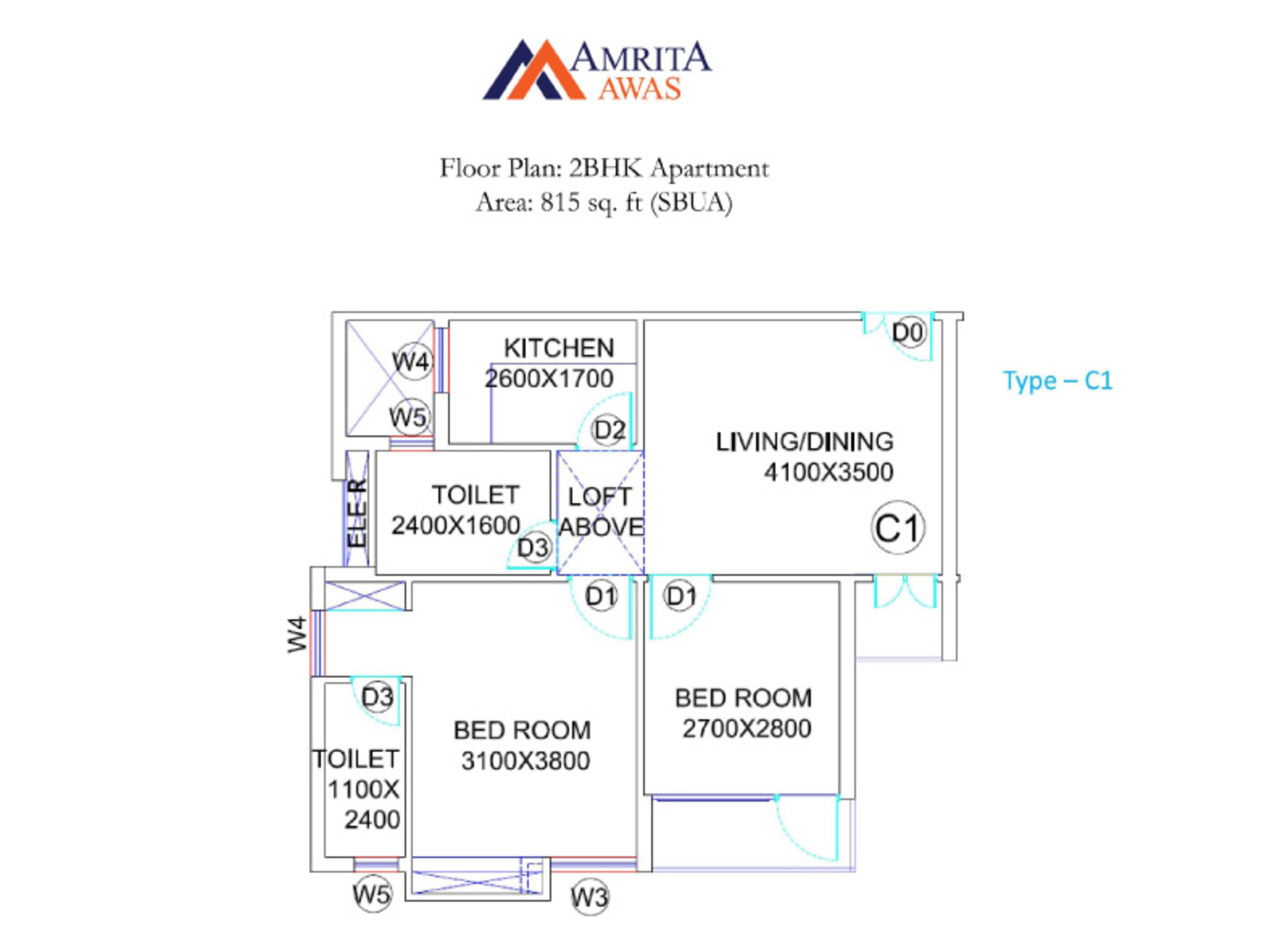 bga amrita awas apartment 2bhk 815sqft 1