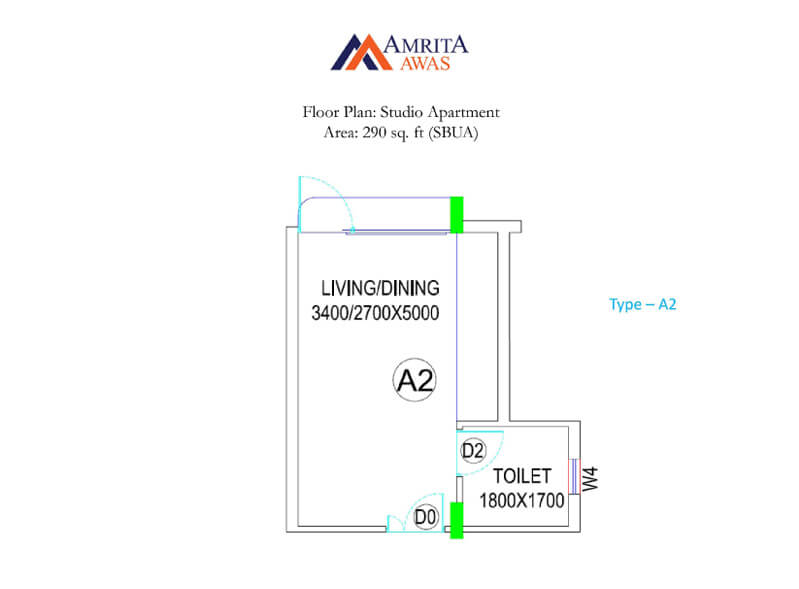 Floor plan of 290 Sq. Ft. Studio in BGA Amrita Awas, Kolkata