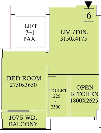 Floor plan of 1 BHK 575 Sq. Ft. Apartment in Bhawani Bandhan, Kolkata