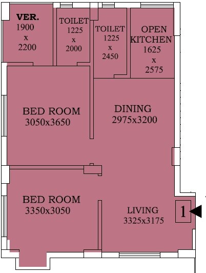 Floor plan of 2 BHK 922 Sq. Ft. Apartment in Bhawani Bandhan, Kolkata
