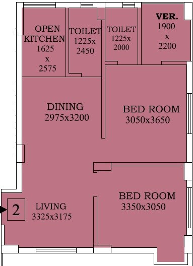Floor plan of 2 BHK 956 Sq. Ft. Apartment in Bhawani Bandhan, Kolkata