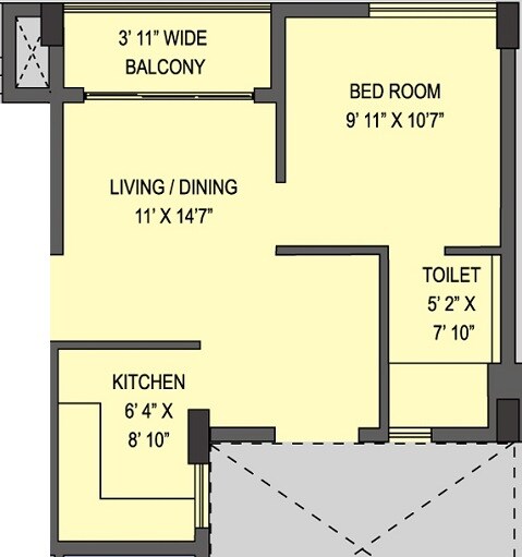 Floor plan of 1 BHK 622 Sq. Ft. Apartment in Bhawani Courtyard, Kolkata