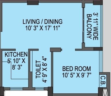 Floor plan of 1 BHK 642 Sq. Ft. Apartment in Bhawani Courtyard, Kolkata