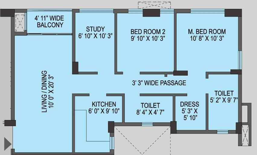 Floor plan of 2 BHK 1235 Sq. Ft. Apartment in Bhawani Courtyard, Kolkata