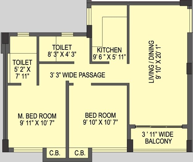 Floor plan of 2 BHK 968 Sq. Ft. Apartment in Bhawani Courtyard, Kolkata