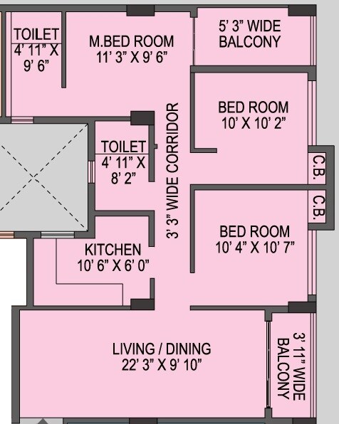 Floor plan of 3 BHK 1284 Sq. Ft. Apartment in Bhawani Courtyard, Kolkata