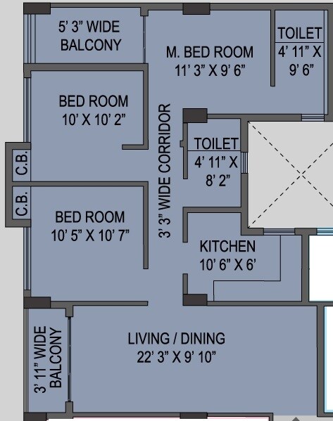 Floor plan of 3 BHK 1334 Sq. Ft. Apartment in Bhawani Courtyard, Kolkata