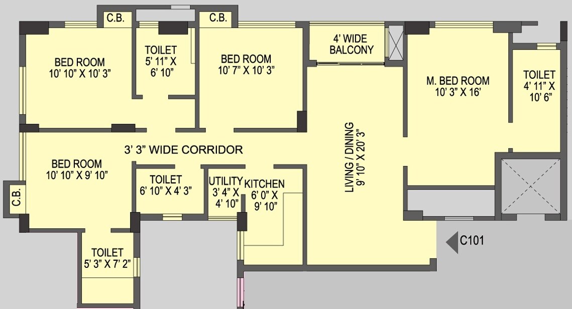 Floor plan of 4 BHK 1522 Sq. Ft. Apartment in Bhawani Courtyard, Kolkata