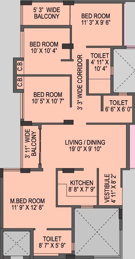 Floor plan of 4 BHK 1708 Sq. Ft. Apartment in Bhawani Courtyard, Kolkata