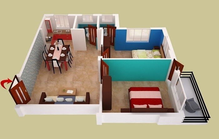 Floor plan of 2 BHK 1059 Sq. Ft. Apartment in Blue Onyx PPP Eternia, Kolkata