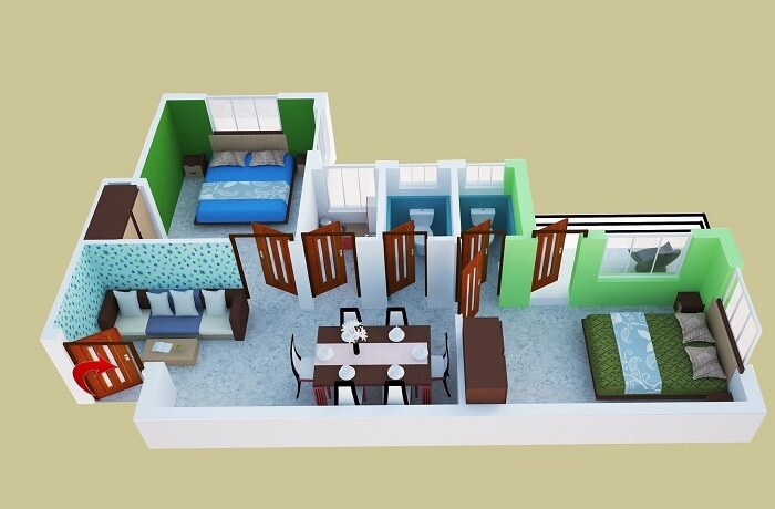 Floor plan of 2 BHK 1179 Sq. Ft. Apartment in Blue Onyx PPP Eternia, Kolkata