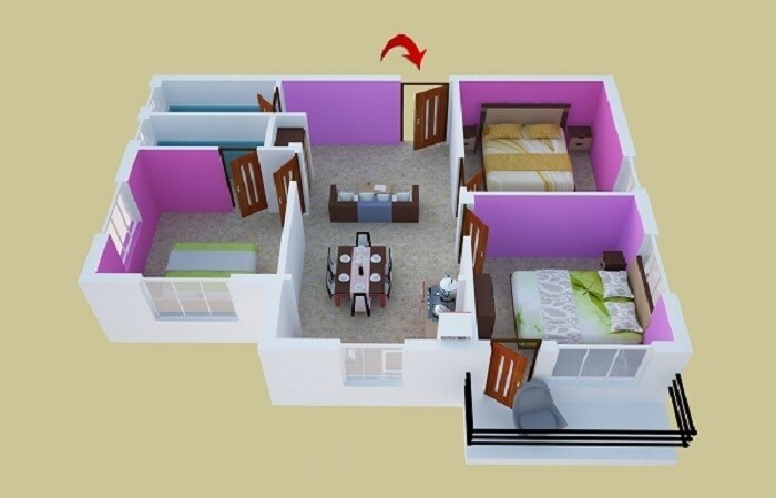 Floor plan of 3 BHK 1294 Sq. Ft. Apartment in Blue Onyx PPP Eternia, Kolkata