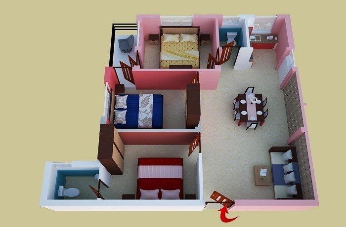 Floor plan of 3 BHK 1499 Sq. Ft. Apartment in Blue Onyx PPP Eternia, Kolkata