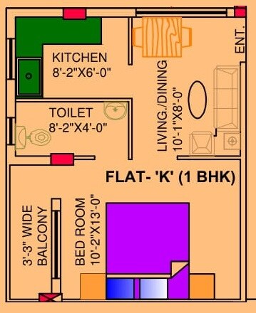 Floor plan of 1 BHK 529 Sq. Ft. Apartment in Cancun Canvas, Kolkata