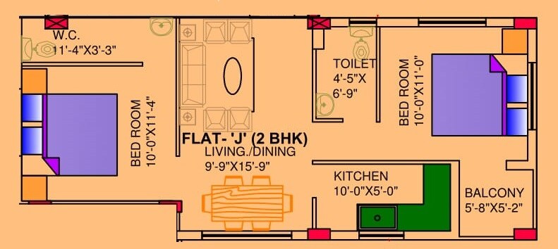 Floor plan of 2 BHK 858 Sq. Ft. Apartment in Cancun Canvas, Kolkata